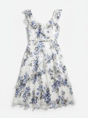 BCX Blue Floral Ruffle Sleeveless Midi Wrap Dress Size M